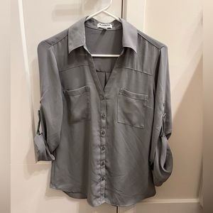 Express Grey sheer blouse with buttons Size Small